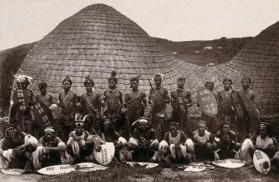 Zululand, South Africa: a group of Zulu men in war dress