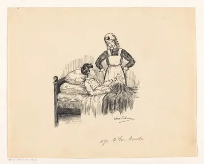 Zuster aan het bed van een jongen