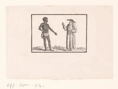 Zwarte man en (Joodse?) man in toga