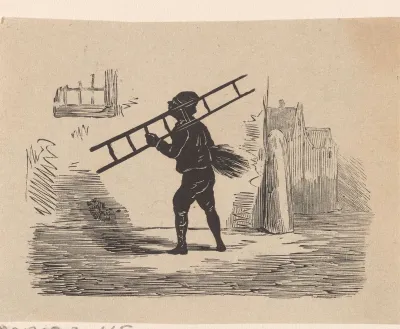 Zwarte schoorsteenveger met een ladder