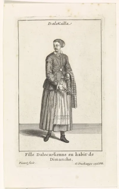 Zweedse vrouw gekleed in zondagse kleding