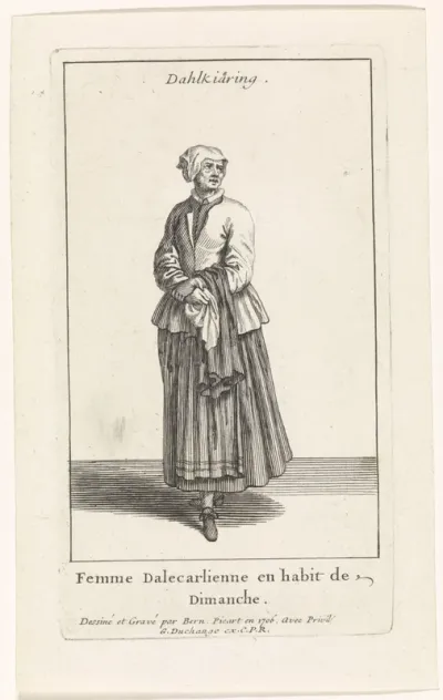 Zweedse vrouw gekleed op haar zondags