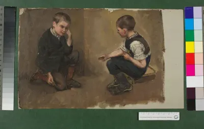 Zwei Ölstudien zu sitzendem Jungen