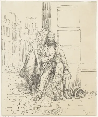 Zwervend gezin op straat