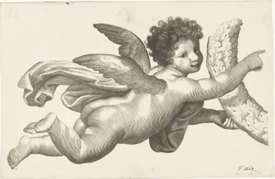 Zwevende putto met krans