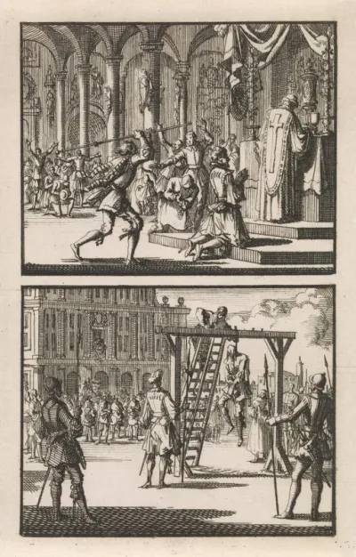 Zwitser wordt door een Spanjaard tijdens de mis gedood / Spanjaard wordt op het Sint-Pietersplein in Vaticaanstad opgehangen