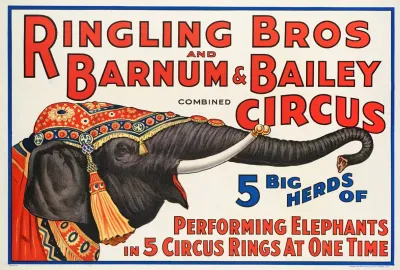 5 Big Herds Of Performing Elephants In 5 Circus Rings At One Time