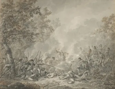 A Battle Between Cavalrymen And Infantry