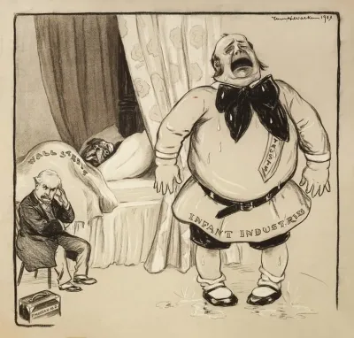 A Bulldog Representing Wall Street Lies Sick In Bed Tended By J Morgan Represented As A Doctor
