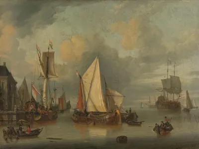 A Calm Ships In The Harbor By Calm Weather