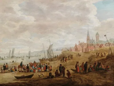 A Coastal Landscape With Numerous Figures