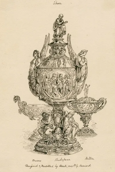 A Design For A Silver Urn Shakespeare At The Top Burns On The Right Side And Milton On The Left