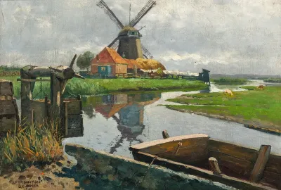 A Dutch Windmill By The Stream