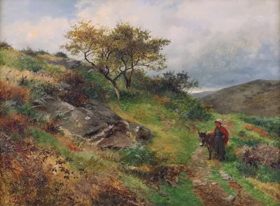 A Girl With A Donkey In A Mountain Landscape