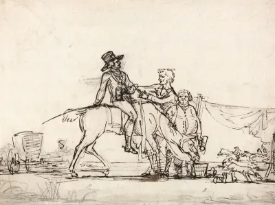 A Horseman And Other Figures At A Race Course