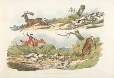 A Hunter With Dogs Chasing A Stag