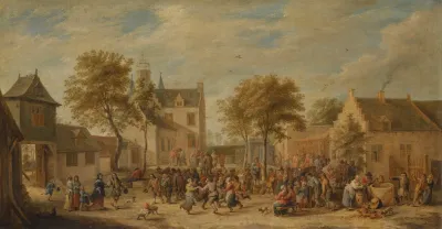A Kermesse With Villagers Making Merry In A Town Square