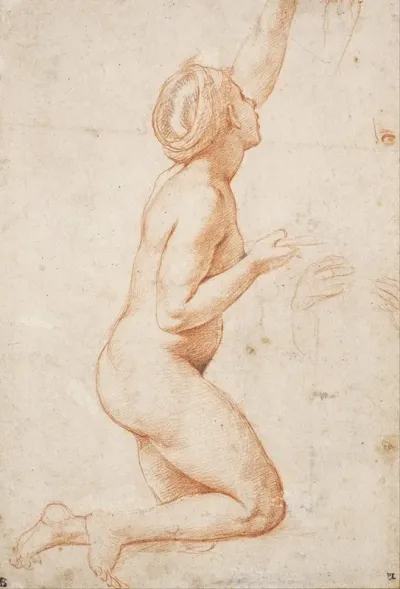 A Kneeling Nude Woman With Her Left Arm Raised