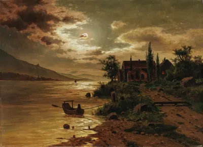 A Lake Landscape In The Moonlight
