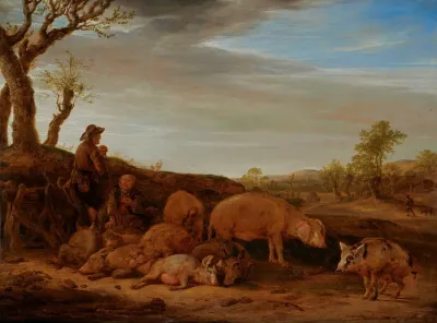 A Landscape With A Herd Of Pigs The Swineherd Conversing With Another Man