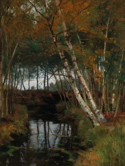 A Landscape With Stream And Birches