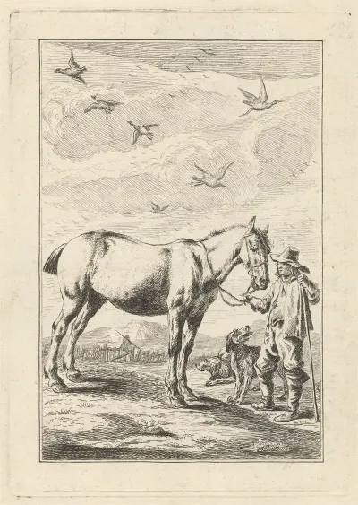 A Man A Horse And Two Dogs