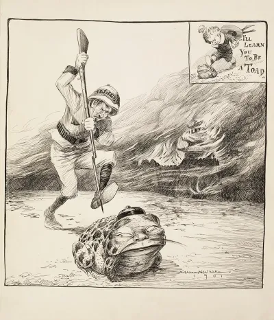 A Man Representing The Allies Prepares To Attack A Toad Possibly Representing China