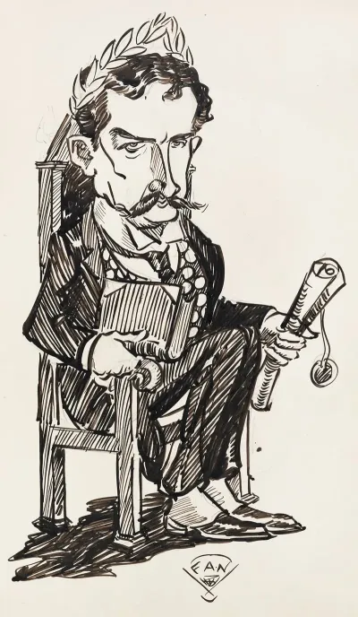 A Man Seated Wearing A Laurel Wreath Holding A Scroll In One Hand And A Book In The Other