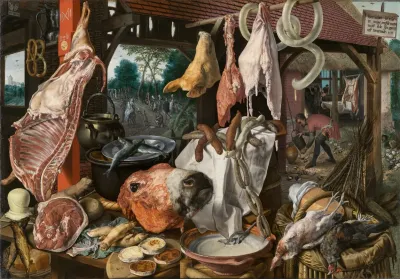 A Meat Stall With The Holy Family Giving Alms The Butchers Stall