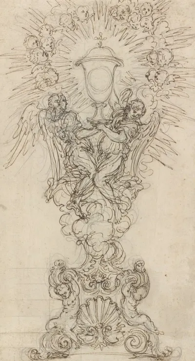 A Monstrance With Two Angels Supporting A Chalice