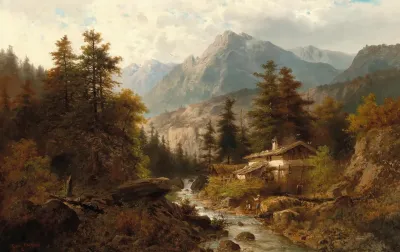 A Mountain Mill With Fisherman At A Creek