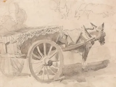 A Mule Or Donkey Harnessed To A Farm Cart With Other Sketches At Top Executed At Or Near Canterbury C 1835
