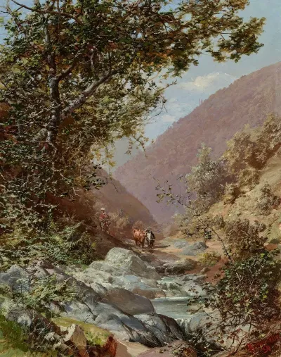 A Muleteer And Two Oxen A Valley In The Andes