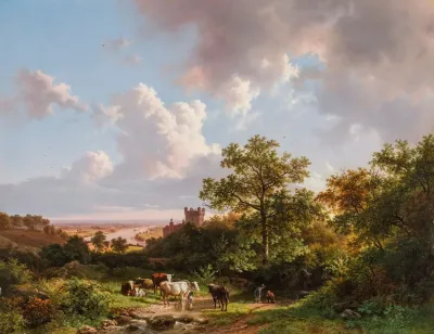 A Panoramic Landscape With A View On The Middle Rhine With A Castle