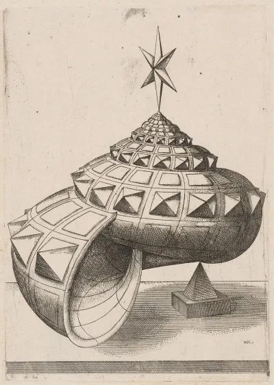 A Perspective Of A Faceted Snail Shell Balanced On A Pyramid