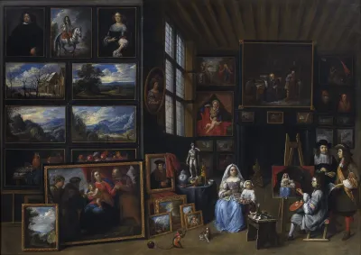 A Picture Gallery With An Artist Painting A Woman And A Girl Allegory Of The Art Of Painting