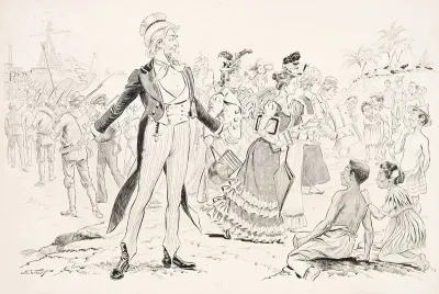 A Pleased Uncle Sam Monitors The Embarkation Of American Troops From The Philippines At The End Of The Spanish American War