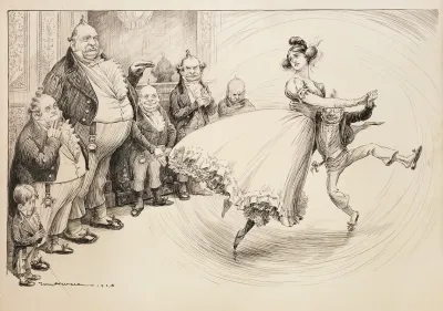 A Pretty Young Woman Representing The United States Columbia Dances Unhappily With A Short Man Possibly President Theodore Roosevelt