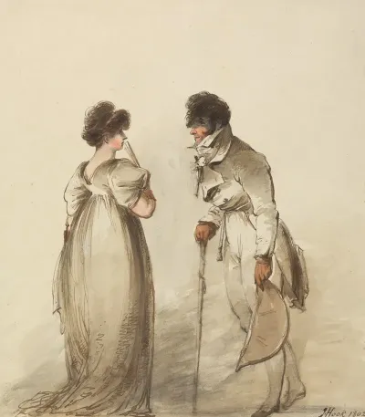 A Regency Pair Man With Walking Stick