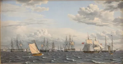 A Russian Fleet At Anchor Near Elsinore