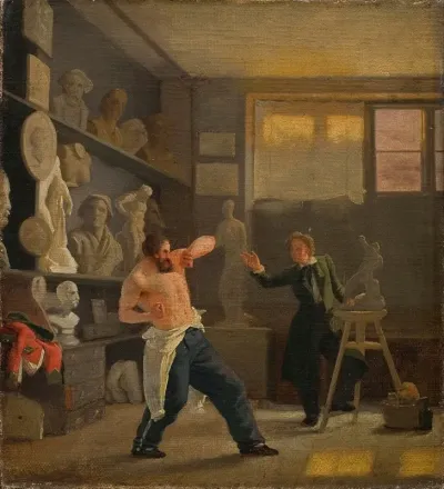 A Sculptor In His Studio Working From The Life The Medallist Christen Christensen