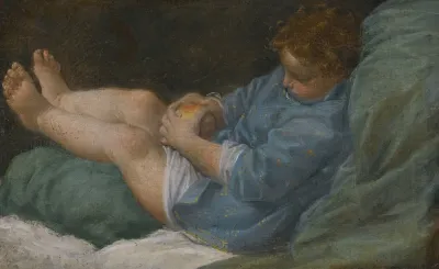 A Sleeping Boy Holding An Apple
