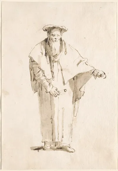 A Standing Oriental Holding A Rod