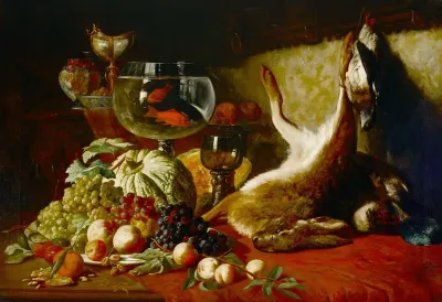 A Still Life With Fruit Goldfish And Dead Hare