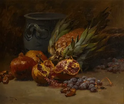 A Still Life With Pomegranates And Pineapple