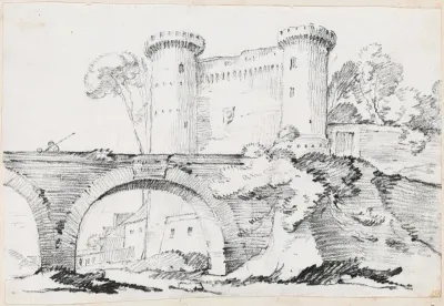 A Stone Bridge And The Fortified Entrance To A Town