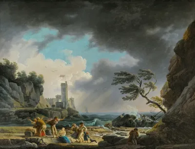 A Storm Near A Rocky Coast