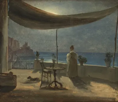 A Terrace In Amalfi In Moonlight
