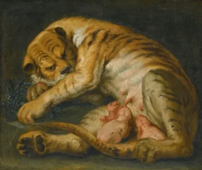 A Tigress With Her Cubs