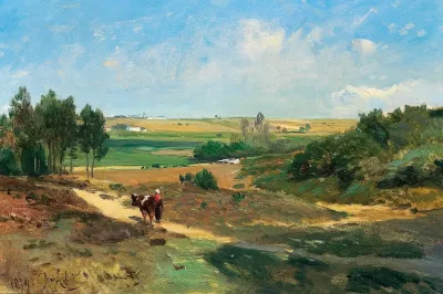 A Vast Landscape In The Background A Village